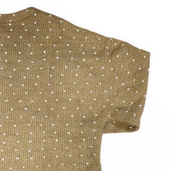 Flower and Feather Top Knit Tan White Polka Dot Textured Womens Size XL - Picture 4 of 9